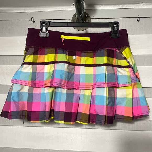 EUC Lululemon Run Pace Setter Skirt Sea Check Multi Plum skort Women's 4 6 Small - Picture 2 of 11